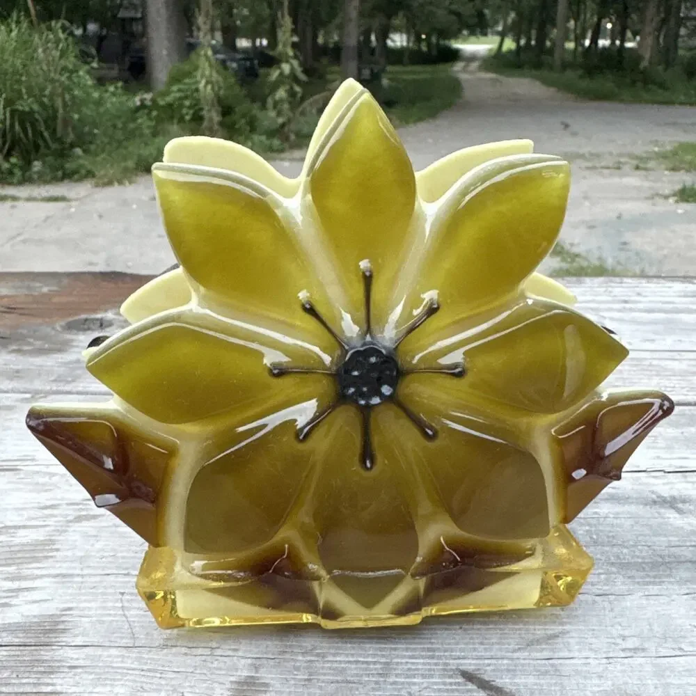 Vtg 1960s Lucite Flower Napkin Letter Holder Orange Yellow Retro Mid Century 6”